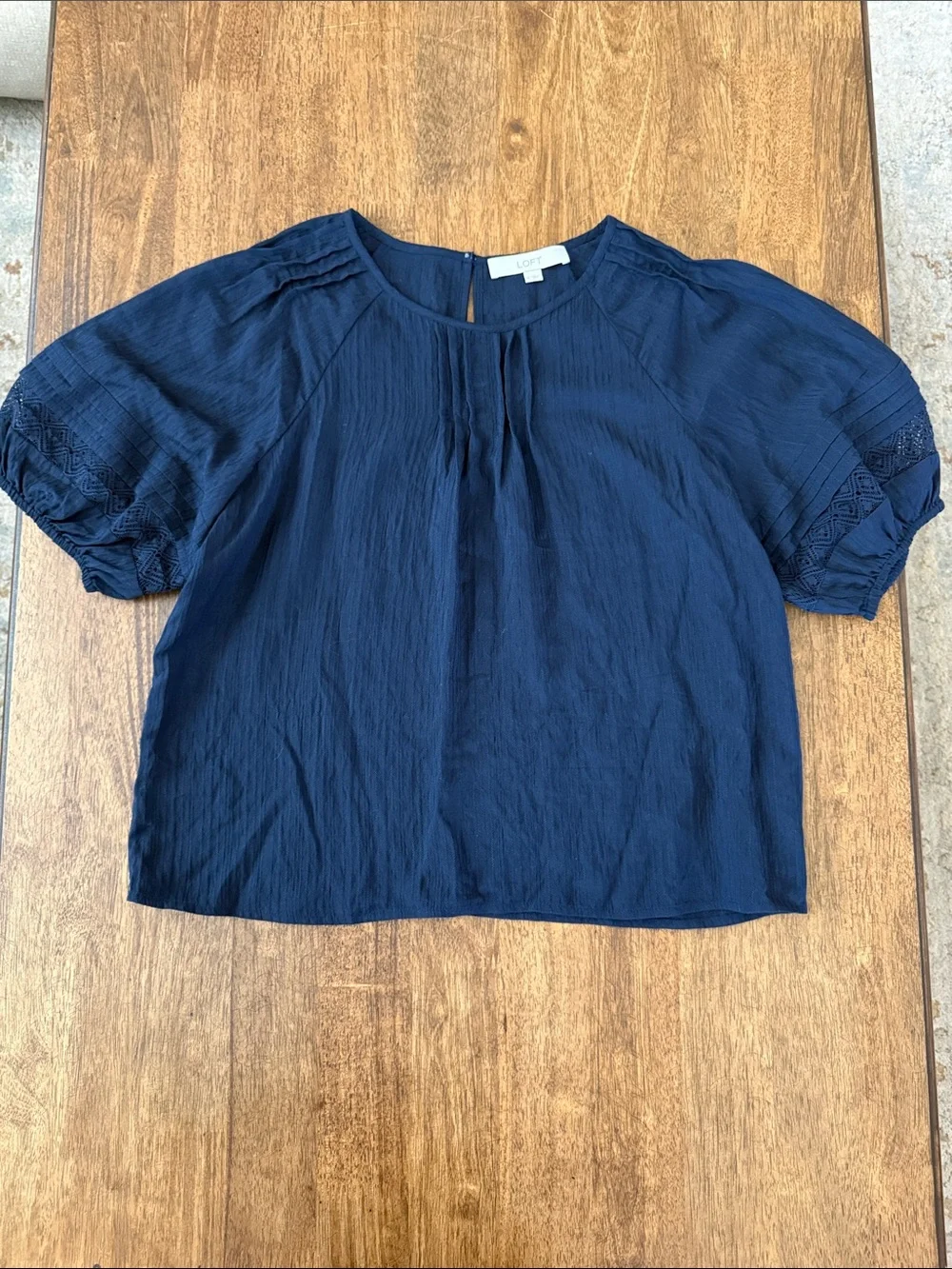 LOFT Deep Navy Puff-Sleeve Peasant Blouse